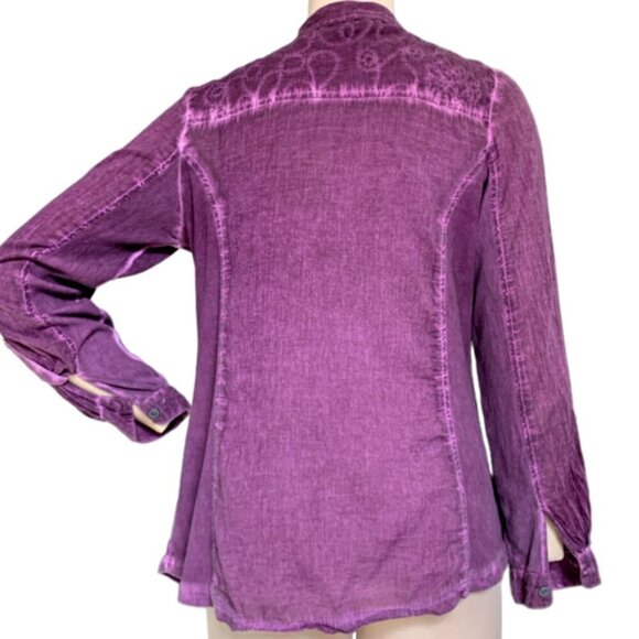 Greater Good Cotton Mixed Media Button Down Shirt Sz S Purple BOHO Indie 96C - Picture 5 of 9